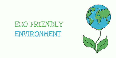 Eco Friendly environment banner template design. World Earth Day banner. Simple Earth planet flower isolated light background. Perfect Ecology theme. Vector illustration. EPS 10
