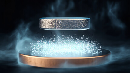 Superconductivity Concept. Superconductor and a permanent magnet against dark background.