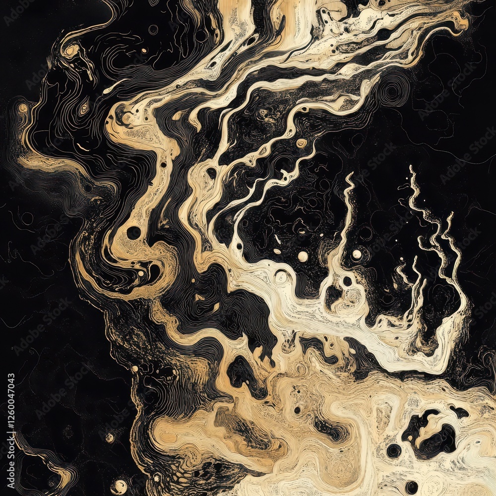 Aufkleber abstract gold fluid with dark background and linear pattern