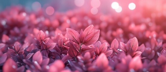 Fototapeta premium Pink dried flowers fill the foreground with a soft bokeh backdrop of pink and blue hues enhancing the scene's delicate visual appeal.