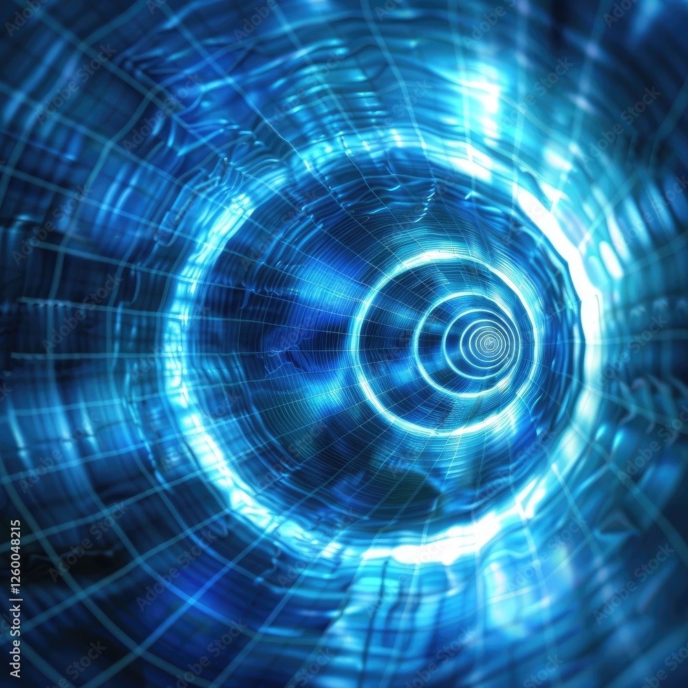 Poster vibrant abstract digital tunnel with glowing blue lines and patterns