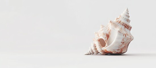 Seashell resting on a white background with ample negative space on the left and clean lines highlighting the shell's intricate details.