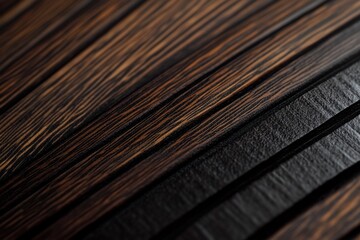 Fototapeta premium Close-up of dark brown wood planks arranged diagonally, showcasing rich texture and grain.