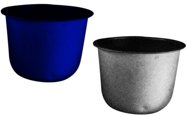 A high-contrast halftone style PNG illustration featuring a Bucket with a transparent background. The design uses bold color and a retro, graphic print aesthetic. Ideal for poster and design project.