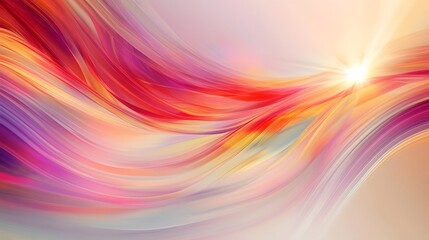 Obraz premium Abstract flowing multicolored waves converge with shining light source