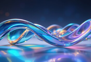 Abstract swirling iridescent glass forms a flowing design