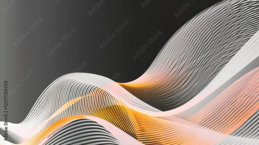 Poster abstract wavy lines in soft colors on a dark background