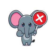 Cute elephant with wrong sign cartoon vector illustration