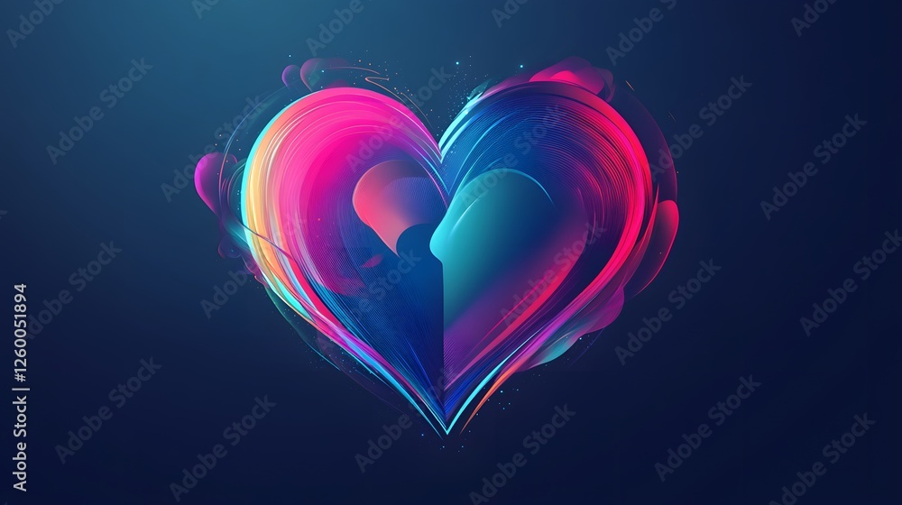 Poster abstract heart shaped object composed of colorful fluid strokes