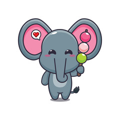 Cute elephant eating dango cartoon vector illustration