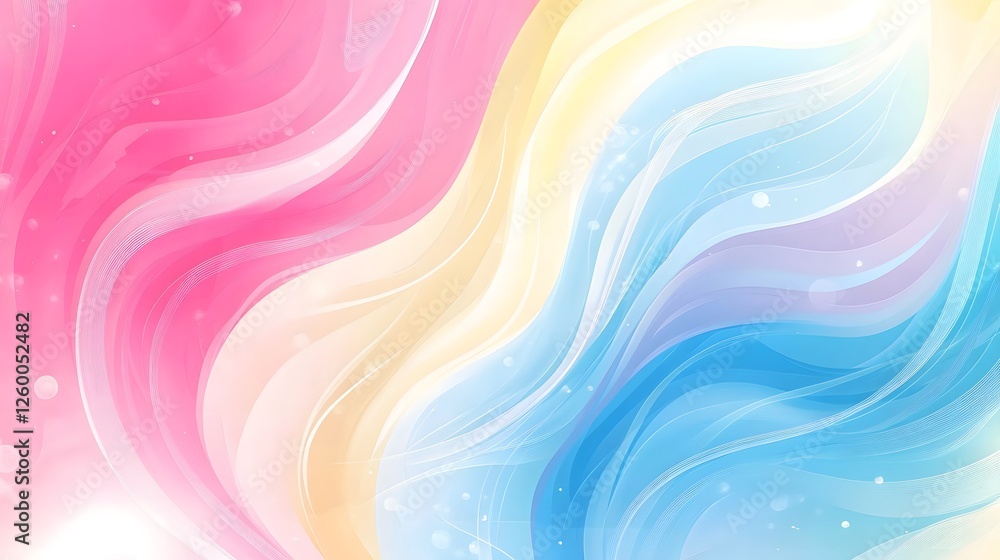 Poster abstract painting displaying curved multicolored waves from left to right