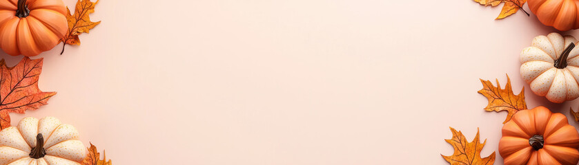 Autumn pumpkins and leaves create warm seasonal backdrop for fall