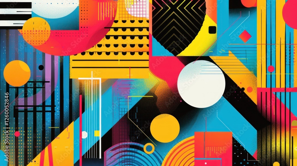 Poster vibrant abstract geometric patterns with colorful shapes