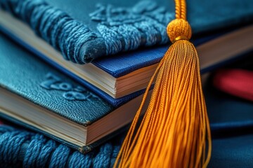Graduation theme with notebooks and tassel design