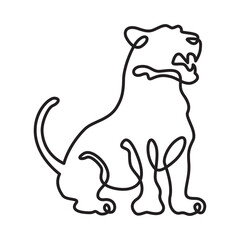 Continuous one line drawing tiger silhouette.Beautiful adult tiger..Line isolated minimal logo.Line art.Not AI.