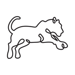 Continuous one line drawing tiger silhouette.Beautiful adult tiger..Line isolated minimal logo.Line art.Not AI.