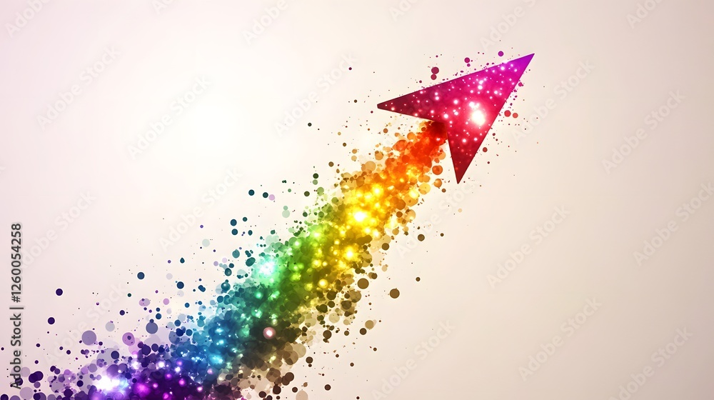 Poster abstract rainbow arrow pointing upwards with colorful sparkling trail