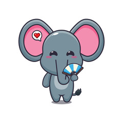 Cute elephant with hand fan cartoon vector illustration