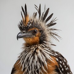 A hoatzin chick with tiny clawed wings, pure white background.