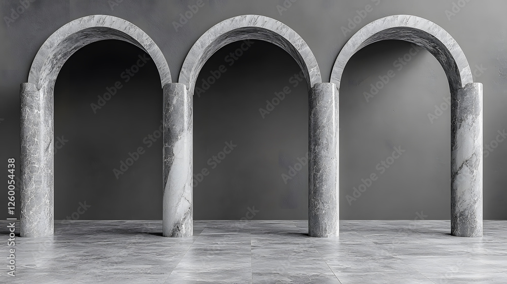 Poster three elegant marble arches stand against a minimalist gray backdrop, showcasing a modern architectu