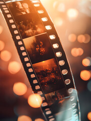 A strip of film with photographs on it, captured in the frame of an old video camera.