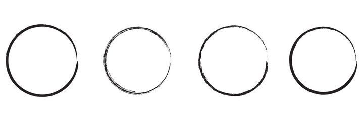 Brush circles. grunge circles. Brush circles. Watercolor texture. Ink circles. Black grunge round shapes. Brush strokes frames elements, frames for design. Vector isolated on white background.