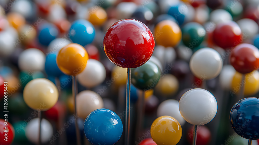 Poster A vibrant array of colorful push pins, showcasing a variety of hues and sizes, creating a visually engaging close-up scene