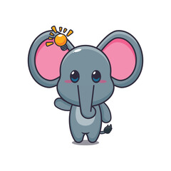 Cute elephant get an idea cartoon vector illustration