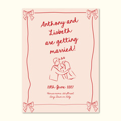 La dolce vita hand drawn whimsical doodle wedding invitation template