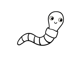Cute black and white worm on a white background. Vector illustration with insect in cartoon style.