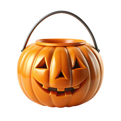 Adorable orange halloween pumpkin treat bucket candy holder 3d fun toy art on transparent background