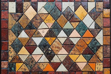 Fototapeta premium Colorful mosaic pattern featuring diverse geometric shapes in a vibrant design