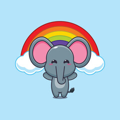 Cute elephant with rainbow cartoon vector illustration