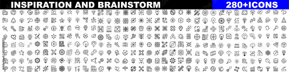Fototapete inspiration and brainstorm line icons collection. thin outline icons pack. ui icon collection. set o