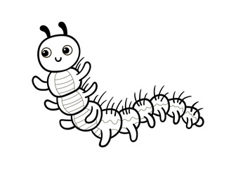 Vector illustration of a black and white cute caterpillar. Insect in cartoon style on a white background.