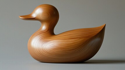 Wooden duck sculpture, studio shot, neutral background, home decor