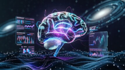 AI Brain training on technology graphs on the background