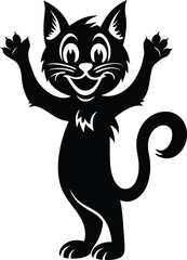 Cute Funny And Smiling Cartoon cat vector illustration, Cartoon cat silhouette vector art, Cartoon cat line art vector icon design