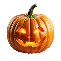 Spooky halloween jackolantern pumpkin with glowing face dark background 3d on transparent background