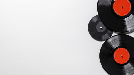 Vintage vinyl records in various sizes on white background evoke nostalgia and musical memories