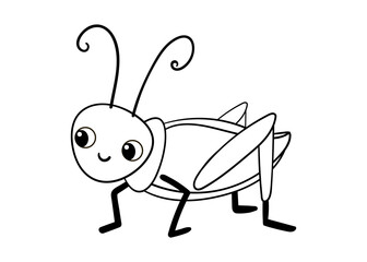 Cute black and white grasshopper on a white background. Vector illustration with insect in cartoon style.