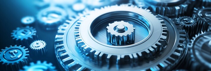 Close-up of interlocking metal gears, showcasing intricate mechanics and precision engineering.