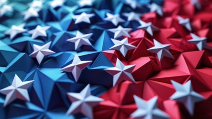 Patriotic Abstract: A 3D Collage of Red, White, and Blue Stars