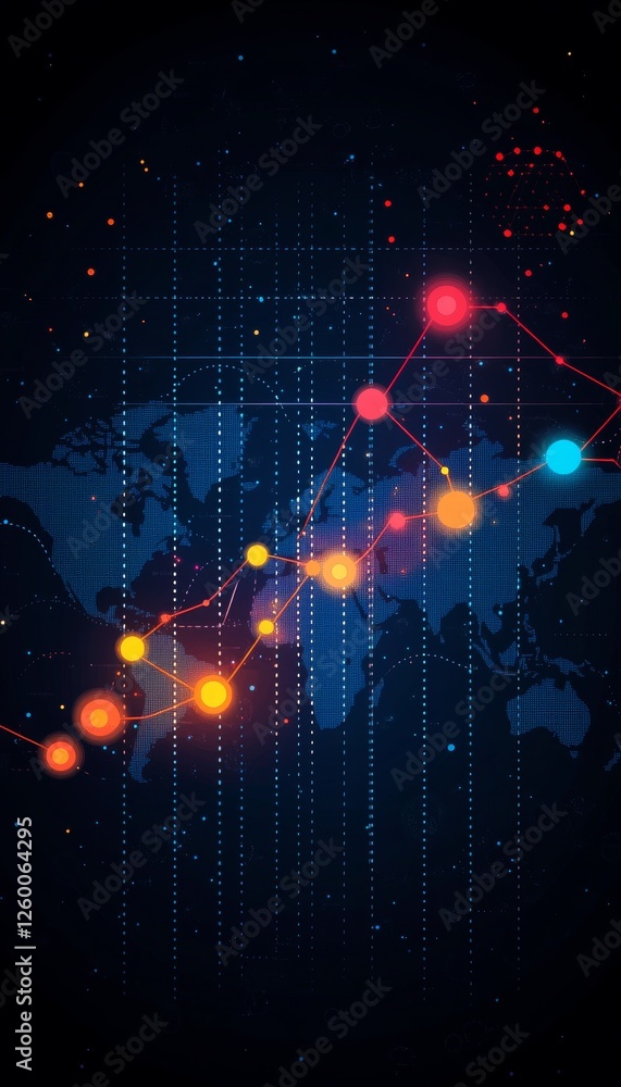 Poster global network connections with data points and lines, technology and business background