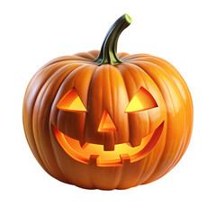 Spooky halloween jackolantern pumpkin with glowing face design 3d fun art on transparent background
