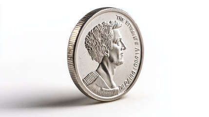 image features close up of silver coin showcasing detailed profile of historical figure, emphasizing its intricate design and texture