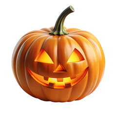 Spooky halloween jackolantern pumpkin with glowing face festive autumn on transparent background 3d