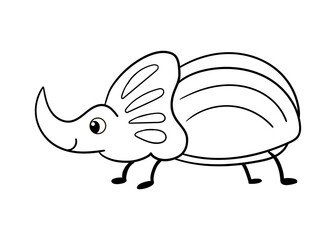 Cute black and white stag beetle on a white background. Vector illustration with insect in cartoon style.