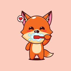 Cute fox brushing teeth cartoon vector illustration