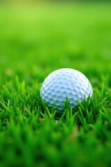 Fototapeta premium Golf ball partially buried in thick, vibrant green grass, green, drive, outdoor